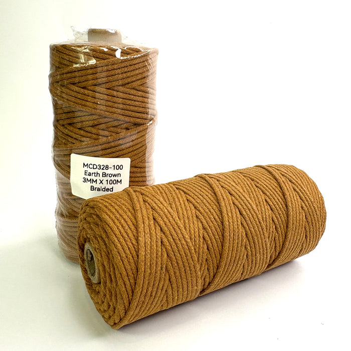 3mm x 100m Braided Macrame Cord - Earth Brown