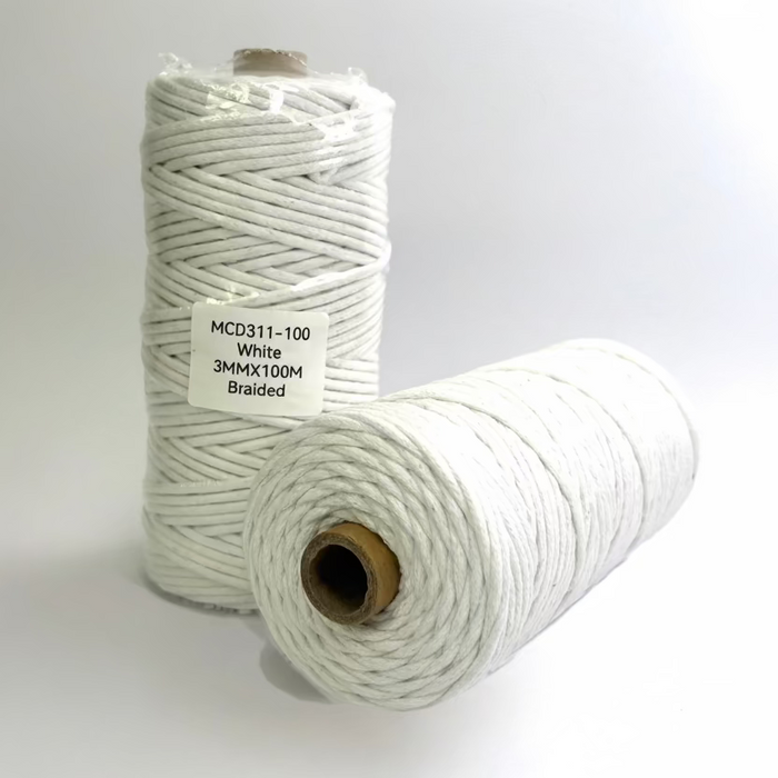 3mm Braided Macrame Cord 100mtr - White
