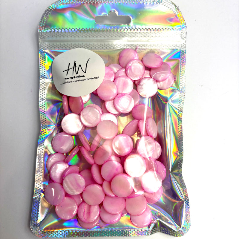 Shell Natural Dyed Mother of Pearl 15mm Disc Pink 3 Strands