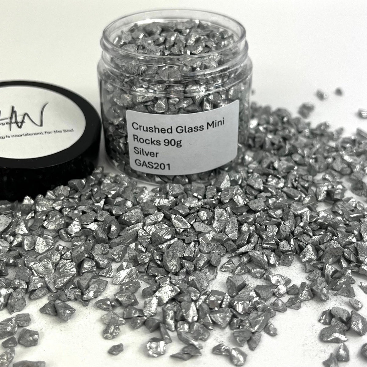 Mini Capsule With Rocks Crushed Glass Mini Rocks 90g Jar - Silver — Harry & Wilma