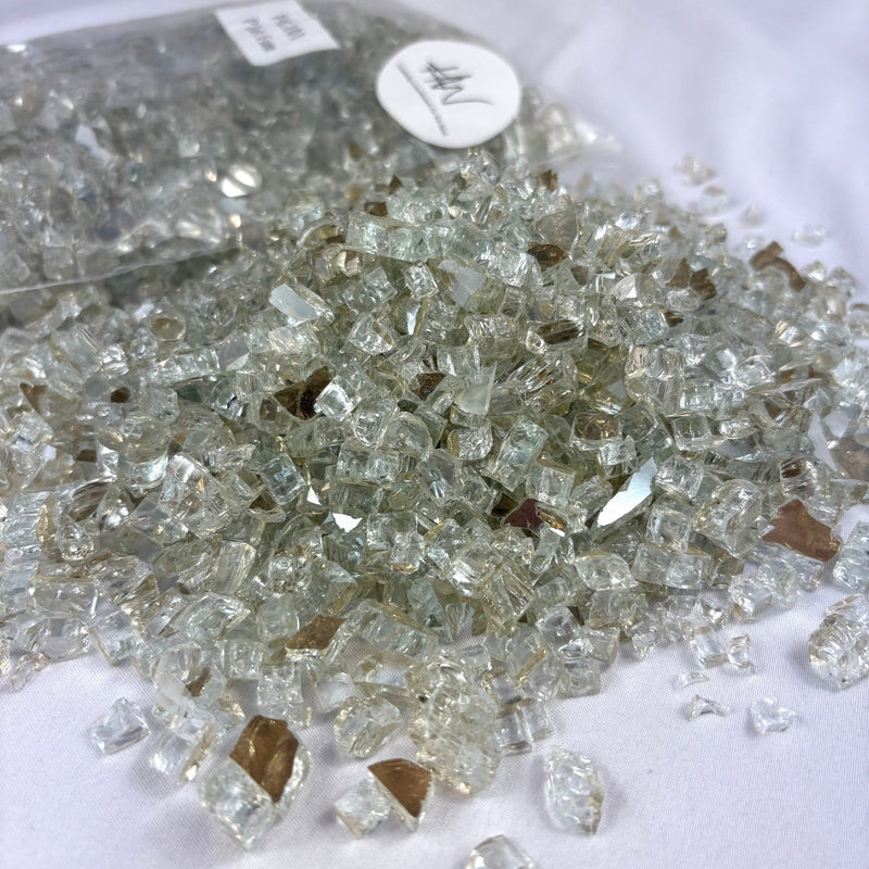 Fire Glass 1kg bag - Platinum 1/4" - Harry & Wilma