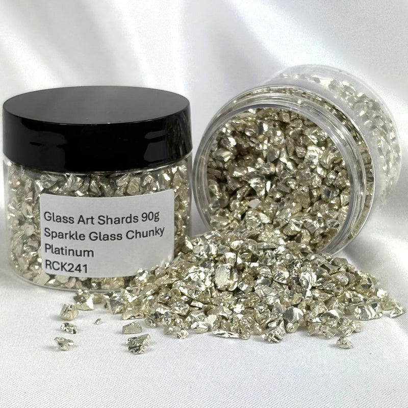 Glass Art Shards 90g Jar - Sparkle Glass Chunky Platinum - Harry & Wilma