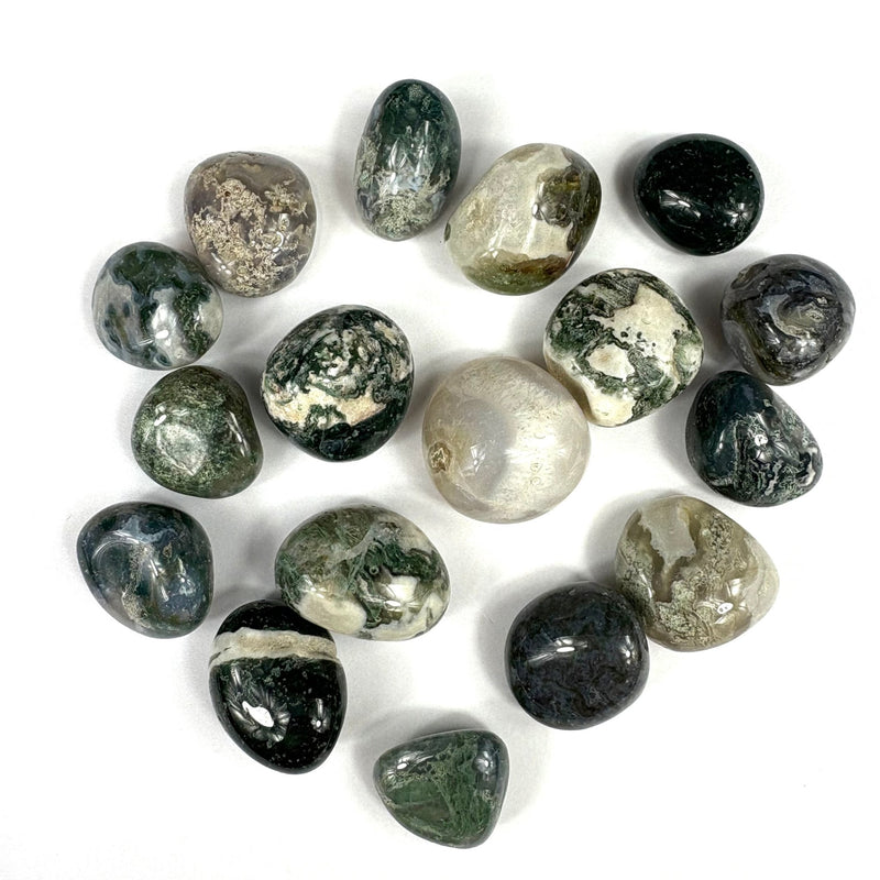 Semi Precious Polished Stone 250g - moss agate 17pc 2.5cm - 3cm - Harry & Wilma