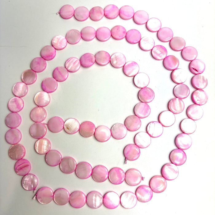 Shell Natural Dyed Mother of Pearl 15mm Disc Pink 3 Strands - Harry & Wilma