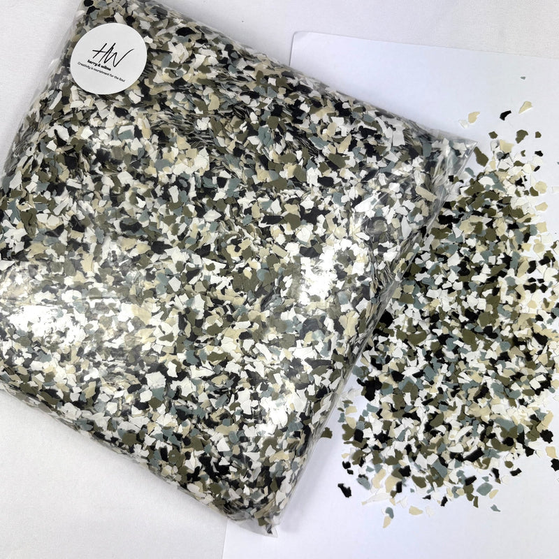 Vinyl Flakes 1kg - Mixed tones with Olive - Harry & Wilma