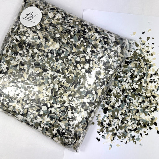 Vinyl Flakes 1kg - Mixed tones with Olive - Harry & Wilma