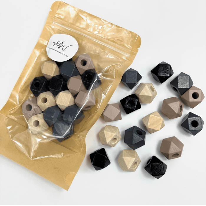 Wooden Cafe Latte Mix Geometric Beads with Large Hole - Harry & Wilma