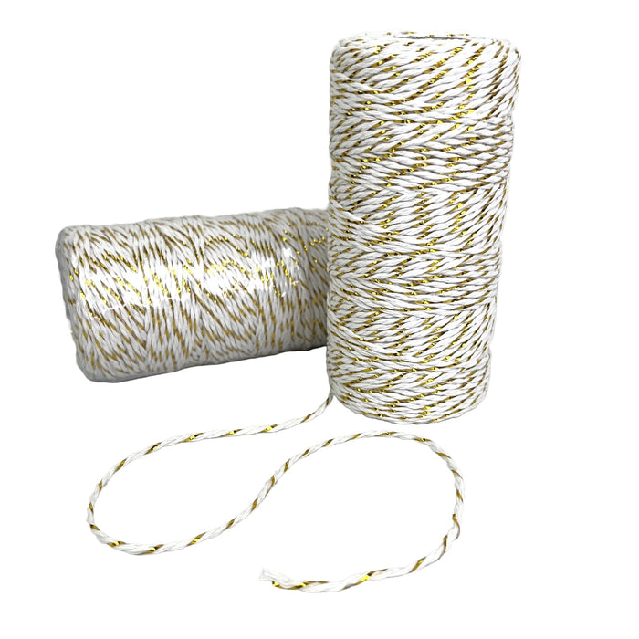 Bakers Twine 2mm White and Gold 91mtr Roll - Harry & Wilma