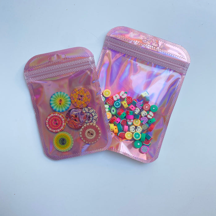 Funky Pink Holographic Bag - Transparent Face (100pcs) (8.5*13cm) - Harry & Wilma