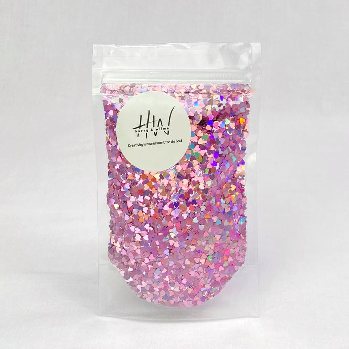 Glitter Shapes Hearts - Pink Holographic 3mm - Harry & Wilma