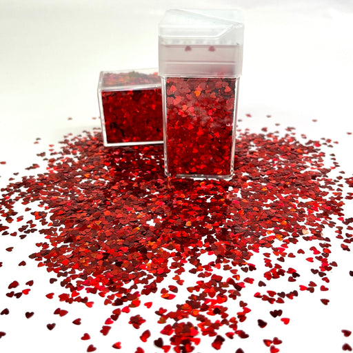 Glitter Shapes Hearts - Red Holographic 3mm 32g