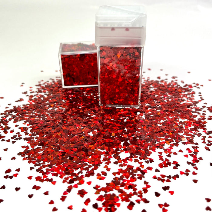 Glitter Shapes Hearts - Red Holographic 3mm 32g - Harry & Wilma