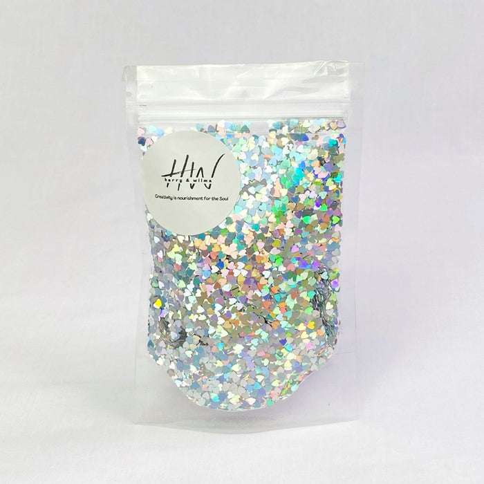 Glitter Shapes Hearts - Silver Holographic 3mm - Harry & Wilma