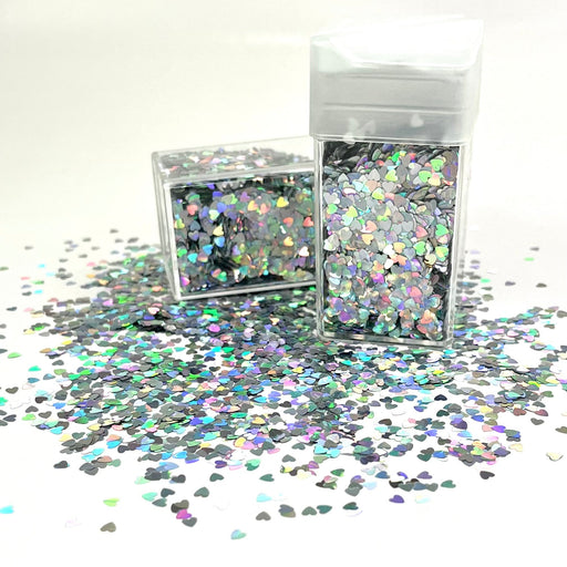 Glitter Shapes Hearts - Silver Holographic 3mm 32g