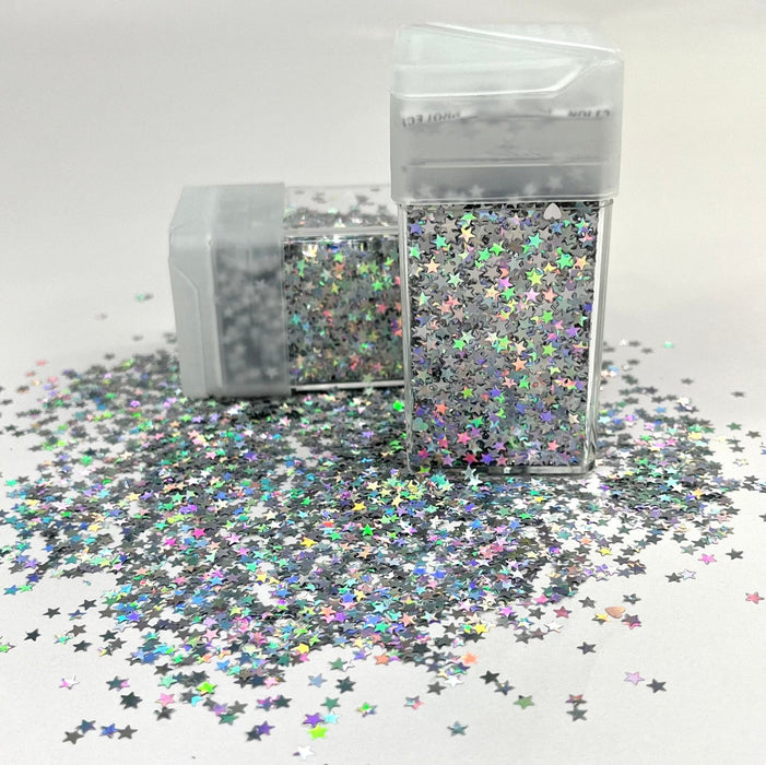 Glitter Shapes Stars - Silver Holographic 3mm 32g - Harry & Wilma