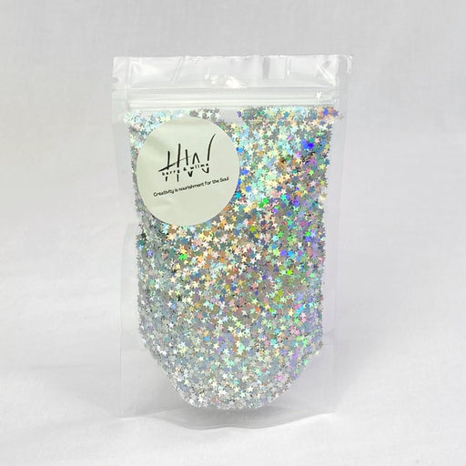 Glitter Shapes Stars - Silver Holographic 3mm