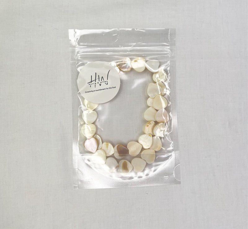 Heart Shape Natural Mother of Pearl Bead Strand 15mm Hearts - Harry & Wilma
