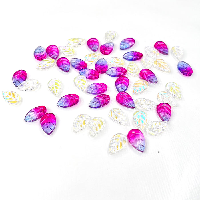 Glass Leaves Pink and AB- 35g (approx 50pcs)