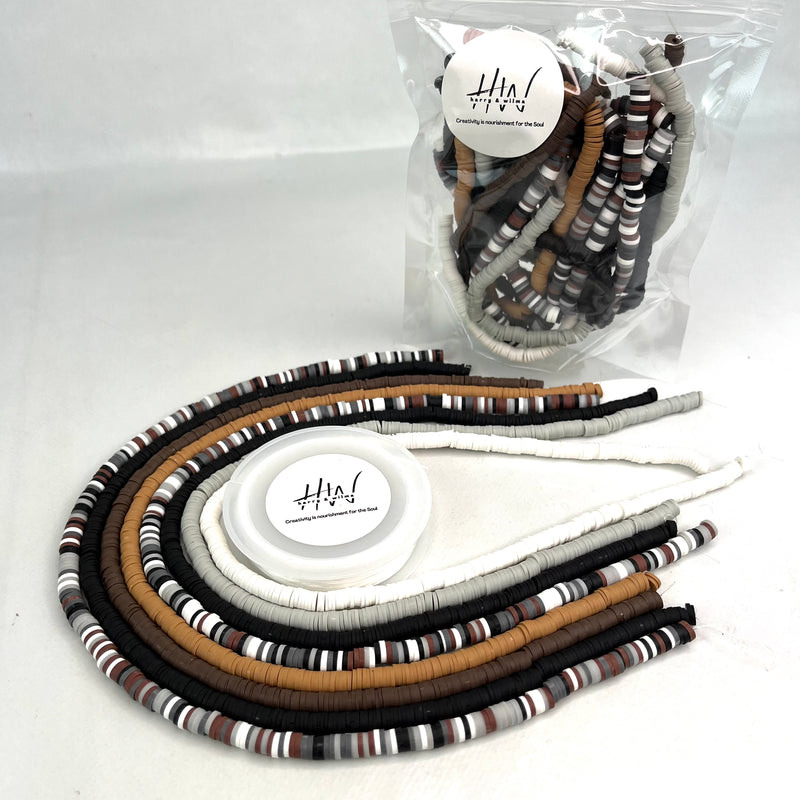 Clay Heishi Beads 8 Strands Plus Stretch Thread - Earth