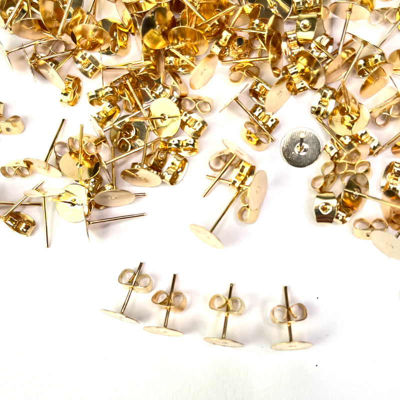 Stud Earings Gold 8mm and butterfly backs (Nickel Free) 200pc