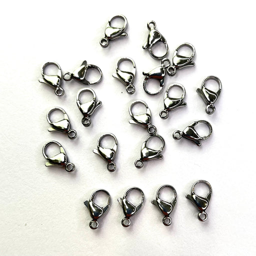 Lobster Clasps Silver 12mm 12pcs - Stainless Steel