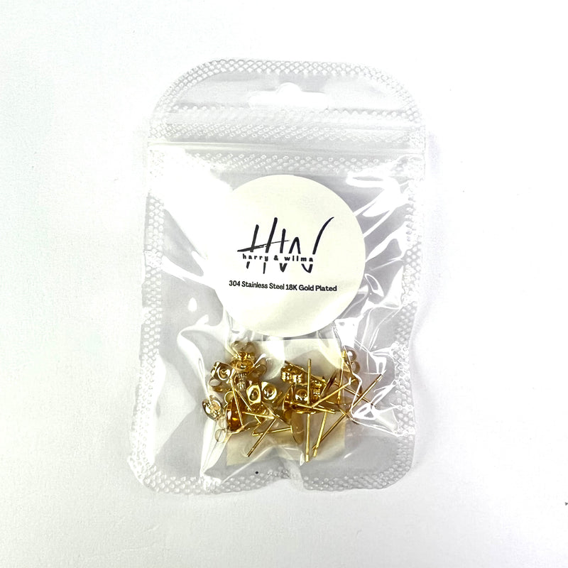 Gold Earing Studs Gold 18K 16pcs  - Stainless Steel