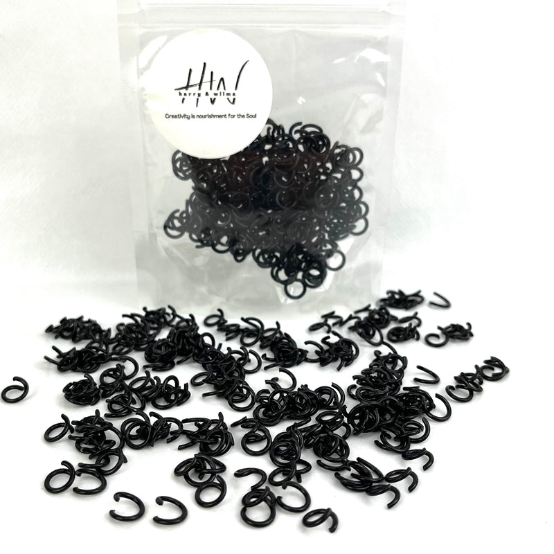 Jump Rings Open 8mm Black 52g - over 240pcs (Stainless Steel)