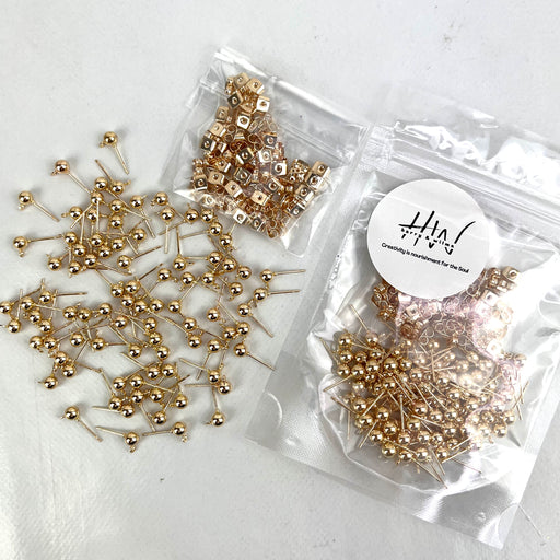 Earring Post and Ends Drop Loop Gold 55g - over 80pcs (Nickel Free)
