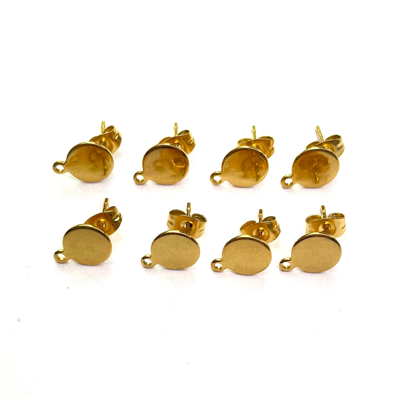 Drop Stud Pad Earings Gold 8pcs - Stainless Steel
