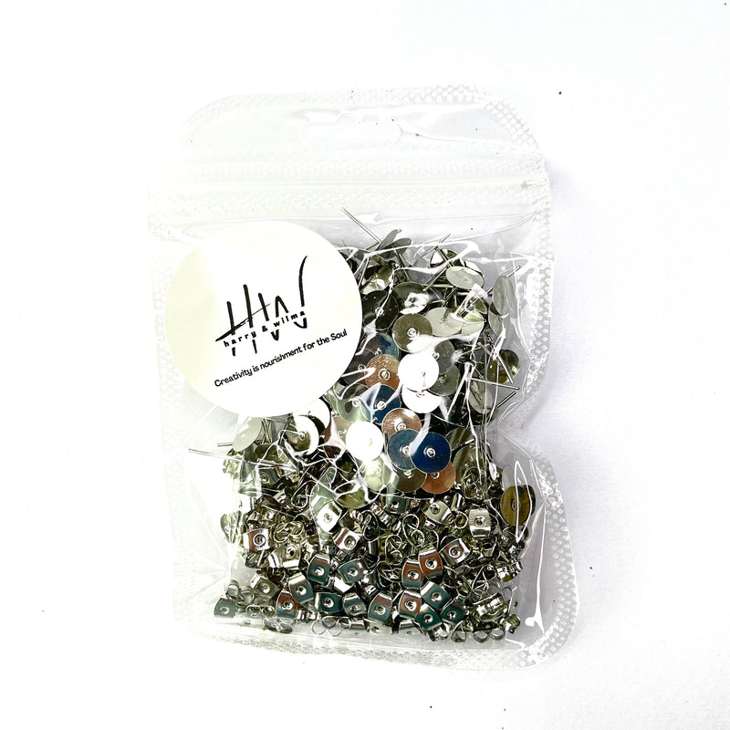 Stud Earings and butterfly backs Silver 200pc (Nickel free)