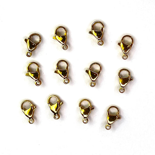 Lobster Clasps Gold 18K 12mm 12pcs - Stainless Steel