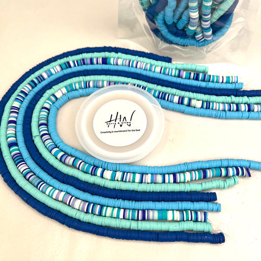 Clay Heishi Beads 8 Strands Plus Stretch Thread - Blue Ocean