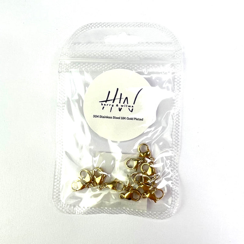 Lobster Clasps Gold 18K 12mm 12pcs - Stainless Steel
