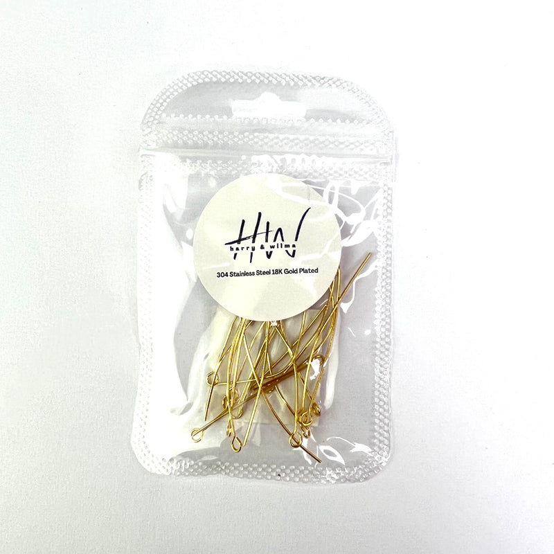 Eye Pins Gold 18K 50mm 20pcs - Stainless Steel