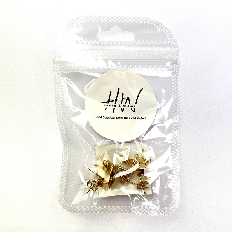 Drop Stud Pad Earings Gold 8pcs - Stainless Steel