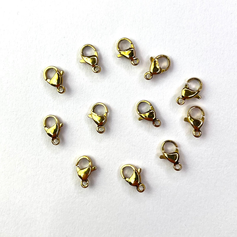 Lobster Clasps Gold 18K 10mm 12pcs - Stainless Steel