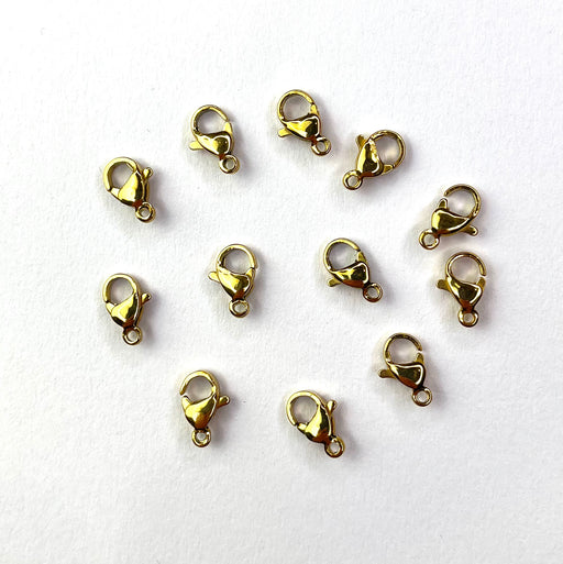Lobster Clasps Gold 18K 10mm 12pcs - Stainless Steel