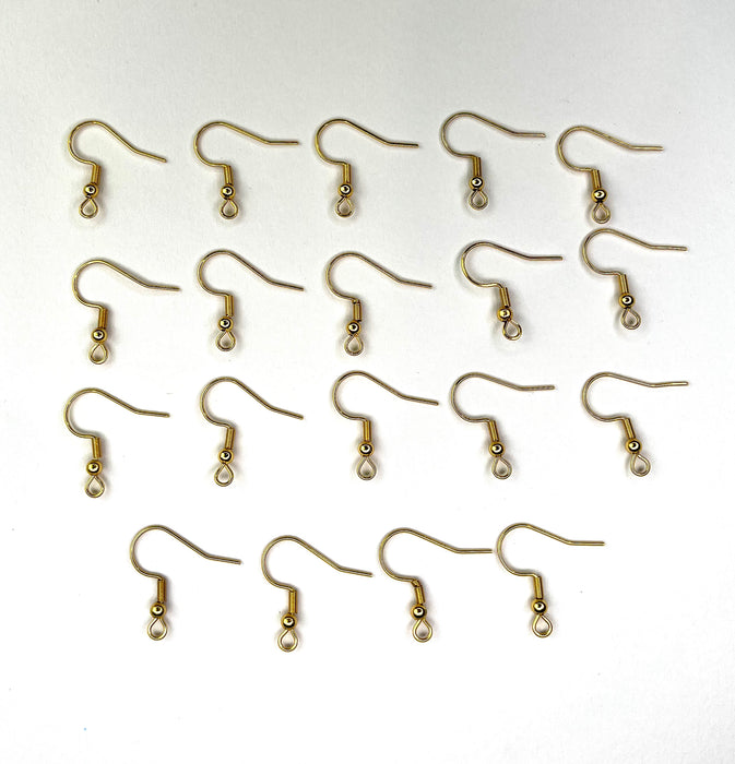 Earring Hooks Gold 18K 20pcs (Fish Hook Type) - Stainless Steel