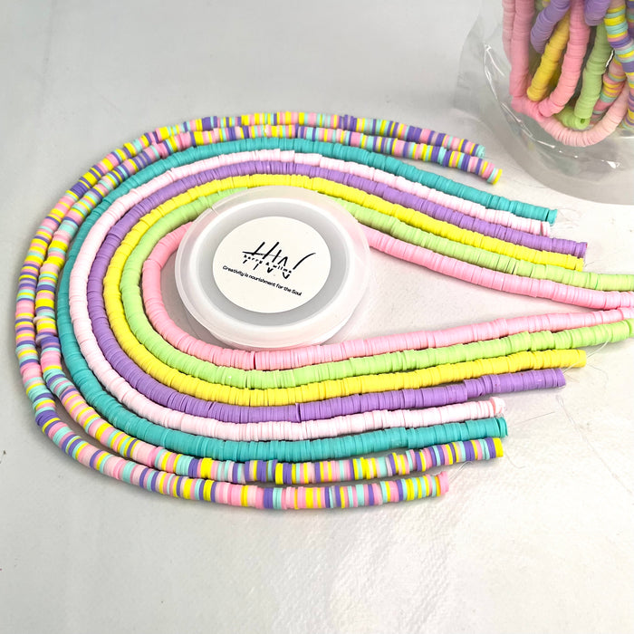 Clay Heishi Beads 8 Strands Plus Stretch Thread - Pretty Pastels