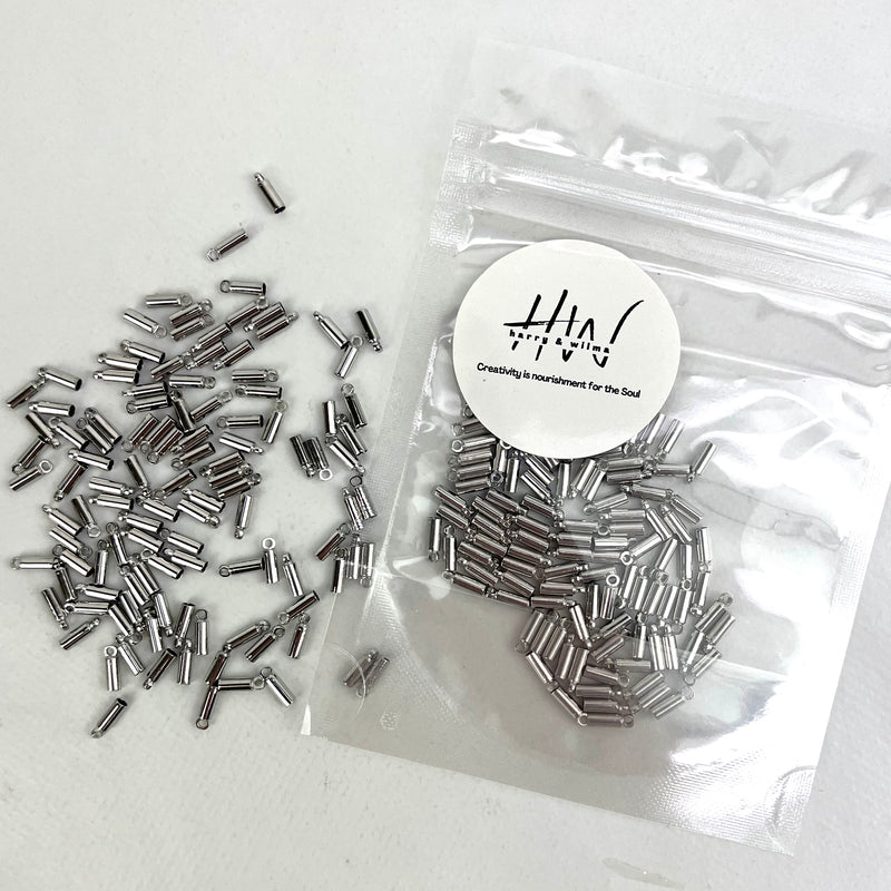 Cord Ends Tube 2x8mm Silver 13g - over 100pcs  (Nickel Free)