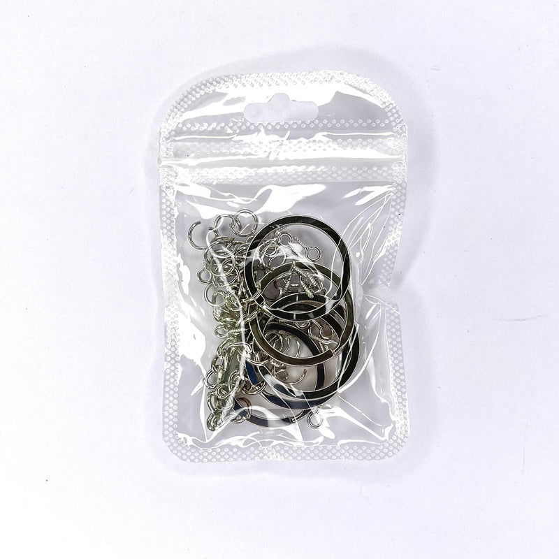 5 Keyrings, 30 x 8mm Jump Rings &  20 x 10mm Mini Screws (Nickel Free)- Silver