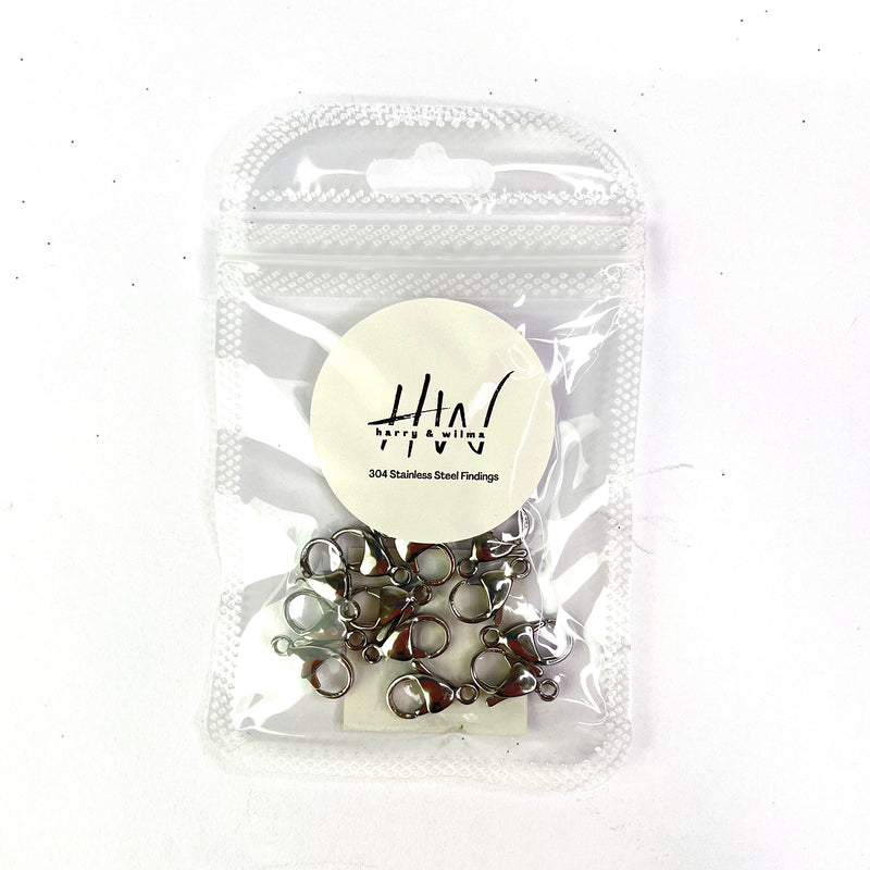 Lobster Clasps Silver 15mm 12pcs  - Stainless Steel