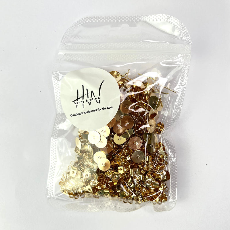 Stud Earings Gold 8mm and butterfly backs (Nickel Free) 200pc