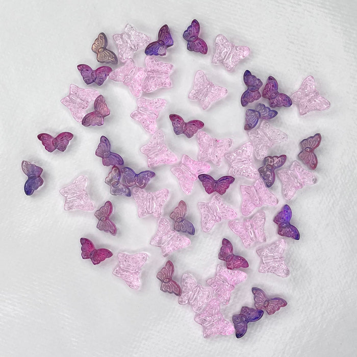 Glass Butterflies Pink and Purple - 35g (approx 50pcs)