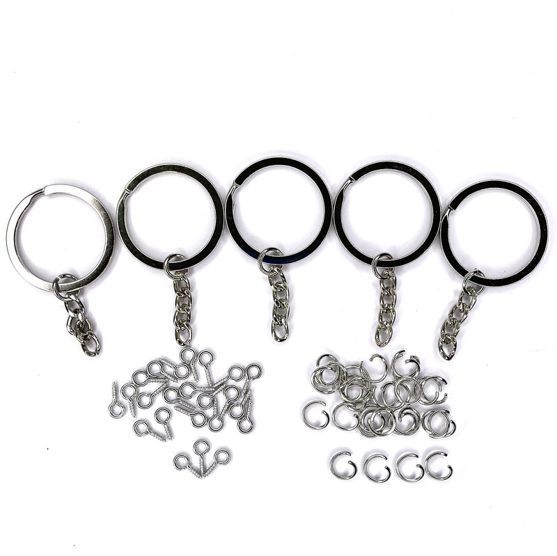 5 Keyrings, 30 x 8mm Jump Rings &  20 x 10mm Mini Screws (Nickel Free)- Silver