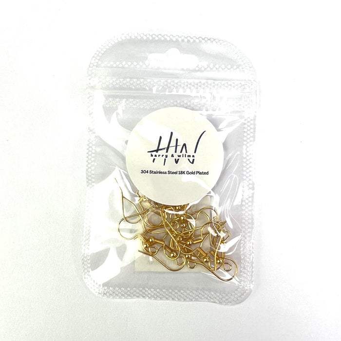 Earring Hooks Gold 18K 20pcs (Fish Hook Type) - Stainless Steel