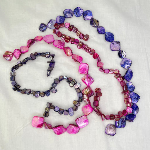 Natural  Dyed Mother of Pearl Strand Mix 4 x 38cm Hot Pink & Purple