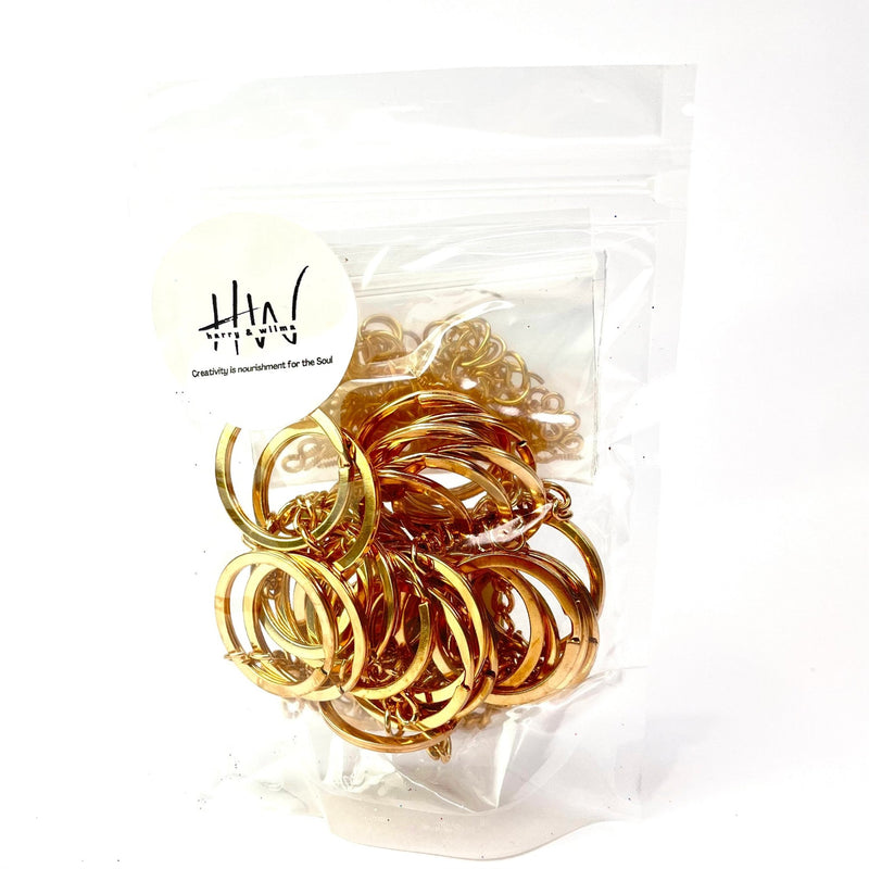 Keyring Set Gold Keyring (30pc), 8mm Jump rings (60pc) Mini screws (60pc) (Nickel Free) - Harry & Wilma