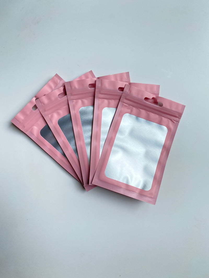 Pastel Pink Mylar Bag - Transparent Face (100pcs) (8*13cm) - Harry & Wilma