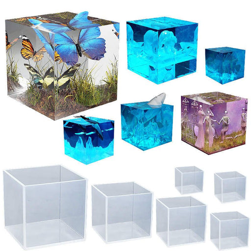 8 Pcs Large Square Resin Molds Silicone, Cube Silicone Molds For Resin  Casting With Wooden Support, Square Epoxy Resin Molds For Home Decor,  Flowers P